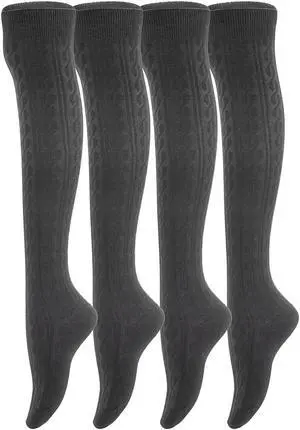 Meso Women's Big Girl's 4 Pairs Knee High Cotton Socks, Strong yet Soft Cozy and Stylish Suitable for Multiple Activities Size 6-9 M1024 4C-09(Black)