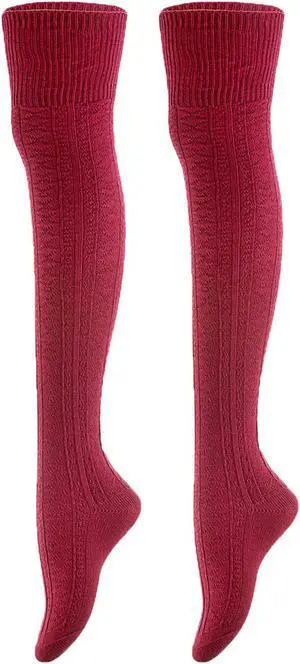 Meso Women's 2 Pairs Awesome Thigh High Cotton Socks, Comfortable, Soft and Super Durable M1025 6-9 2p2 (Wine)