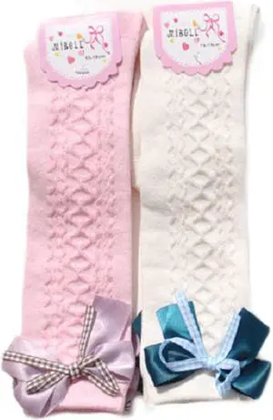 Lian LifeStyle 2 Pairs Cute Knee High Cotton Socks for Girls. Breathable & Warm Great Party Gift Idea for any Holiday Butterfly Knot Size (0Y-2Y)