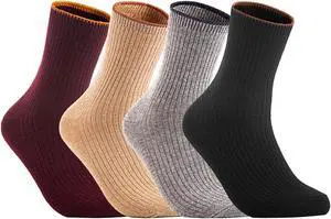 Lian LifeStyle Big Girl's Women's 4 Pairs Gorgeous, Comfortable & Cozy, Durable & Breathable Wool Crew Socks for Daily Use 1612 Size 6-9 (No Dark Grey)