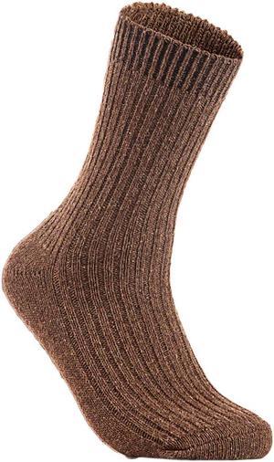 Lian LifeStyle Gorgeous Big Girl's Women's 1 Pair Wool Blend Crew Socks.Durable & Breathable Sleep, Hiking and Camping Socks FS03 Size 6-9 (Brown)