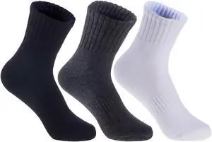 Lian LifeStyle Top Quality Children's 3 Pairs Sports Crew Socks Great for Sports: Running, Basketball, Soccer Size  L0105  L 12Y-15Y  (Black, Grey, White)