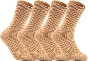 Lian LifeStyle Ultralight, High-Performance & Great Activewear Men's 4 Pairs Breathable Wool Crew Socks For All Season and Weather Size 6-9 (Beige)