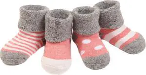 Lian LifeStyle Premium Children's 4 Pairs Cotton Crew Socks Lightweight & Effective Sweat Absorbent Size 0M-6M(Pink)