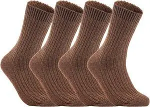 Lian LifeStyle Ultralight, High-Performance & Great Activewear Men's 4 Pairs Breathable Wool Crew Socks For All Season and Weather Size 6-9 (Brown)