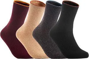 Lian LifeStyle Big Girl's Women's 4 Pairs Gorgeous, Comfortable & Cozy, Durable & Breathable Wool Crew Socks for Daily Use 1612 Size 6-9 (No Grey)