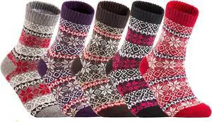 Lian LifeStyle 5 Pairs Luxurious Angora Wool Fuzzy Socks for Women. Comfortable Socks Great for Sensitive Skin Maple Leaf HM1405 Size 6-9