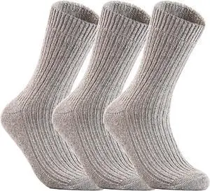 Lian LifeStyle Ultralight, High-Performance & Great Activewear Men's 3 Pairs Breathable Wool Crew Socks For All Season and Weather Size 6-9(LightGray)