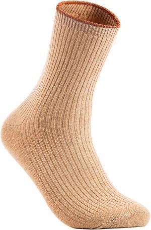 Lian LifeStyle Big Girl's Women's  3 Pairs Gorgeous, Cozy and Comfortable Wool Crew Socks for Daily Use HR1612 Size 6-9 (Beige)