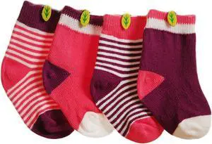 Lian LifeStyle Premium, Cool, And Fun Children's 4 Pairs Lightweight and Effective Cotton Crew Socks Size 12M-36M(Pink Purple)
