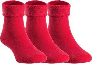 Lian LifeStyle Children's 3 Pairs Fascinating Knee High Wool Socks. Resistant, Comfortable and Health Focused 6M-12M (Red)