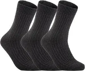Lian LifeStyle Ultralight, High-Performance & Great Activewear Men's 3 Pairs Breathable Wool Crew Socks For All Season and Weather Size 6-9 (Black)