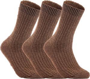 Lian LifeStyle Ultralight, High-Performance & Great Activewear Men's 3 Pairs Breathable Wool Crew Socks For All Season and Weather Size 6-9 (Brown)