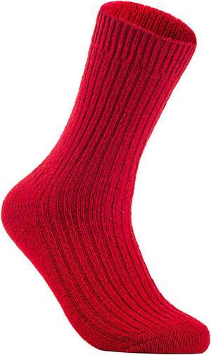 Lian LifeStyle Gorgeous Big Girl's Women's 4 Pairs Wool Blend Crew Socks.Durable & Breathable Sleep, Hiking and Camping Socks FS03 Size 6-9 (Red)