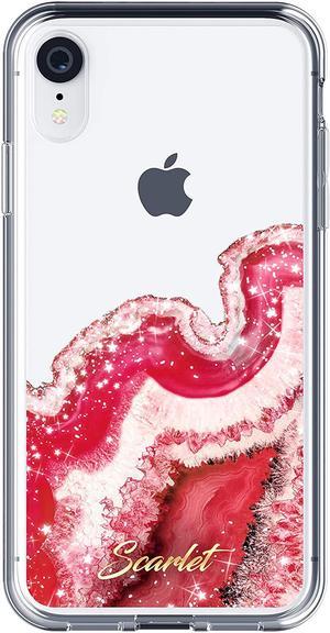 Scarlet Agate Clear Glitter iPhone XR Case for Women with Elegant Crystal Sparkles Super Tough Protection Ultra Slim Sleek Design Wireless Charging Compatible for 2018 iPhone XR (6.1 Inch) - (Red)