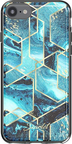Scarlet Blue Waves iPhone SE (2020) Case with Slim Sleek Stylish Protective Design and Shiny Gold Accents Phone Cover Designed for iPhone SE (2nd Gen), iPhone 8, iPhone 7 (4.7 Inch) (Blue Waves)