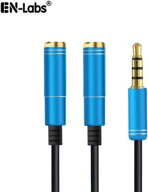 Audio Cable 3.5mm Jack Headphone Microphone Splitter,4 Pole Male to 2 Female Headset+ Mic Aux Extension Adapter for Android Phone & iPhone