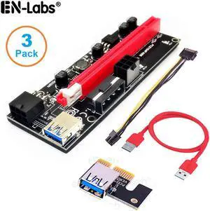 3 Packs PCIe Riser Cable 1X to 16X Graphics Extension for GPU Mining Powered Riser Adapter Card, 60cm USB 3.0 Cable,PCI Express X1 to X16 GPU Mining Card, TWO 6Pin and Molex 3 Power Options