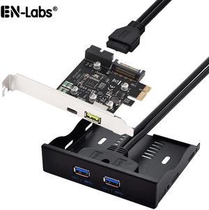 SATA Powered 3 Ports(USB-C& USB 20pin) PCI-E to USB 3.0 Expansion Card w/ Type-A BC2.4A Charging, with 2 Ports USB 3.0 3.5" Floppy Bay Front Panel-2FT USB 20pin Header Splitter Cable