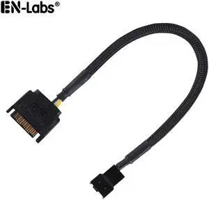 EN-Labs SATA to 3 Pin 4 Pin Fan Sleeved Power Splitter Cable Adapter,15Pin SATA to TX3 / TX4 (PWM) 12V PC Case Fan Cooler Y Splitter Power Extension Cord - 10 Inch,Black