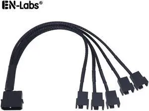 EN-Labs Molex to 3 Pin 4 Pin Fan Sleeved Power Splitter Cable Adapter,Molex to 5 x TX3 / TX4 (PWM) 12V PC Case Fan Cooler Y Splitter Power Extension Cord - 10 Inch,Black