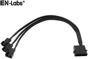 EN-Labs Molex to 3 Pin 4 Pin Fan Sleeved Power Splitter Cable Adapter,Molex LP4 to 3 x TX3 / TX4 (PWM) 12V PC Case Fan Cooler Y Splitter Power Extension Cord - 10 Inch,Black