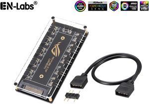 EnLabs AURA SYNC 5V 3pin RGB 10 Hub Splitter w PMMA Case SATA Power 3pin ARGB Adapter Extension Cable for ASUS GIGABYTE MSI ASRock RGB LED Strip LightingFans  Cooler 1FT Extension Cable Included