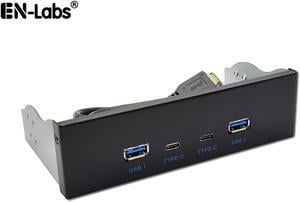 USB 3.2 10Gbps USB Front Panel Hub 5.25 inch Bay 2x Type-C and 2x USB-A 4 Ports USB Computer Case Expansion Adapter,USB 3.2 Motherboard Header 20Pin Key-A Type-E to 4 USB Splitter Adapter -2.6FT Cable