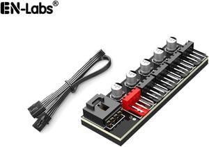 EnLabs PWMHUB10S 10 Ports 4-Pin PWM Fan Hub, SATA 15pin to 10 Fan Power  Splitter Adapter Cable w/ Self-sticker for 3Pin / 4Pin fan 