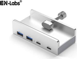 4 Ports USB 3.1 Gen 1 Hub,5Gbps 2x Type-C and 2x USB-A Ports Hub Adapter,Monitor-Edge and Desk-Edge Compact Clamp Clip-Type Hub with Extra Power Port,4 Feet Cable Length