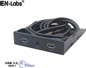 EnLabs FP35U34AP PC Case 3.5 inch front panel 2 Ports USB 3.0 USB Hub w/ HD Audio & Mic Combo Header 4Pin,Motherboard USB 19-Pin to 2 Female Adapter Cable - 2 FT