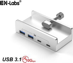 4 Ports USB 3.1 Gen 2 Hub,10Gbps 2x Type-C and 2x USB-A Ports Hub Adapter, Monitor-Edge and Desk-Edge Compact Clamp Clip-Type Hub with Extra Power Port,4 Feet USB-C to C Cable Length