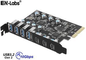 PCIe 3.0/4.0 to 10Gbps USB 3.2 Gen2 Expansion Card,7-Ports (4 USB Type-A and 3 Type-C Ports) to PCI Express x4 PC USB Hub for Win10/8/7 Linux & MAC OS 10.8.2 above with Full-Profile Slot Cover