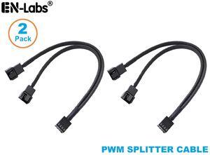 PWM Fan Splitter Cable, PMW 4pin Header 1 to 2 Converter, Black Sleeved Dual Case Fan Power Y Adapter Cord, 10.6 inch,2 Pack
