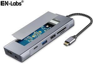 8 in 1 USB C Hub with M.2 NVMe/SATA SSD Enclosure 10Gbps, 4K@30Hz HDMI, USB 3.2 Type-C 10Gb/s, USB 3.0, USB 2.0 ,SD/TF Card Reader and PD100W Charging Docking Station - Aluminum Alloy