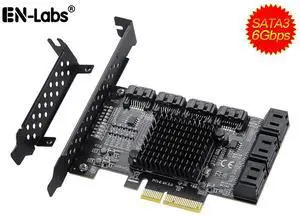 EN-Labs 10 Port SATA PCIe Card, 6 Gbps SATA 3.0 to PCI-e X4 Card,PCI Express to SATA Controller Expansion Card, SATAIII Non-Raid,with Full Profile & Low Profile Bracket (ASMedia ASM1166 Chipset)