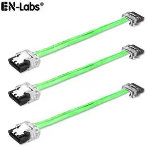 EnLabs 3PKSATAIII6GN 3 Pack SATA 3.0 6Gbps Straight HDD SDD Data Cable w/ Locking Latch - UV Green - 6 inch EnLabs 3PKSATAIII6GN 3 Pack SATA 3.0 6Gbps Straight HDD SDD Data Cable w/ Locking Latch - UV Green - 6 inch