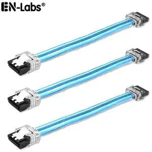 EnLabs 3PKSATAIII6BL 3 Pack SATA 3.0 6Gbps Straight HDD SDD Data Cable w/ Locking Latch - UV Blue - 6 inch EnLabs 3PKSATAIII6BL 3 Pack SATA 3.0 6Gbps Straight HDD SDD Data Cable w/ Locking Latch - UV Blue - 6 inch