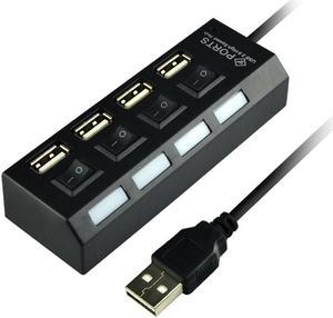 High Speed 480Mbps 4 Port USB 2.0 Hub  w/ Individual Power Switches and LEDs,USB Splitter Adapter Port For Laptop PC Computer Peripherals Accessories