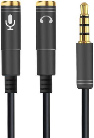 Audio Cable 3.5mm Jack Headphone Microphone Splitter,4 Pole Male to 2 Female Headset+ Mic Aux Extension Adapter for Phone Latpop