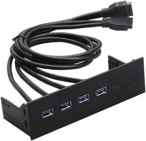 PC computer 5.25 inch front panel  4 Ports USB 3.0 Hub Splitter, 60CM Dual 2 x USB 3.0 Type A Female to 20pin Cable -Black Plastic