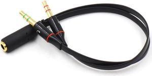 3.5mm 4 Position TRRS Female to 2 3-Pole Male Gold Plated Headphone Mic Audio Y Splitter Flat Cable - 8 inch,Black
