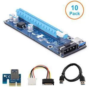 10-Pack ITHOO Molex 4pin Powered PCI-E PCI Express Extender Riser Cable- VER 006S Raiser Card- 1X to 16X PCIE USB 3.0 Adapter Card w/ 2ft USB Extension Cable - GPU Graphic Card Crypto Currency Mining 10-Pack ITHOO Molex 4pin Powered PCI-E PCI Express Extender Riser Cable- VER 006S Raiser Card- 1X to 16X PCIE USB 3.0 Adapter Card w/ 2ft USB Extension Cable - GPU Graphic Card Crypto Currency Mining