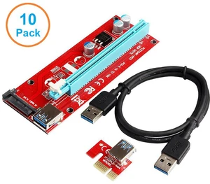 10-Pack ITHOO SATA Powered PCI-E PCI Express Extender Riser Cable- VER 007S - 1X to 16X PCIE USB 3.0 Adapter Card w/ 2ft USB Extension Cable - GPU Graphic Card Crypto Currency Mining 10-Pack ITHOO SATA Powered PCI-E PCI Express Extender Riser Cable- VER 007S - 1X to 16X PCIE USB 3.0 Adapter Card w/ 2ft USB Extension Cable - GPU Graphic Card Crypto Currency Mining