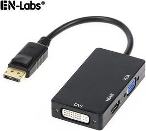 EnLabs ADDP2VDHBK 1080p DisplayPort to HDMI/DVI/VGA Converter - 3-in-i DP to HDMI/DVI/VGA Multiport Adapter Cable - 1920x1080p - Black