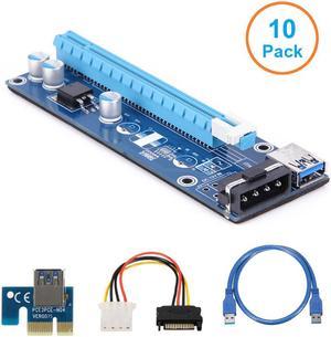 10-Pack ITHOO Molex 4pin Powered PCI-E PCI Express Extender Riser Cable- VER 006S Raiser Card- 1X to 16X PCIE USB 3.0 Adapter Card w/ 2ft USB Extension Cable - GPU Graphic Card Crypto Currency Mining