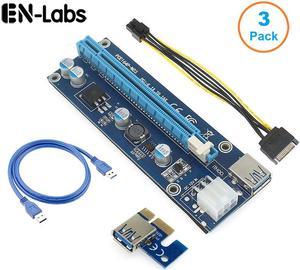 3 Pack 6-Pins PCI-e VER 006C PCl-E 16x to 1x Powered Riser Adapter Card with 2ft USB 3.0 Extension Cable &  SATA to PCIe 6pin Power Cable GPU Riser Adapter Ethereum Mining ETH