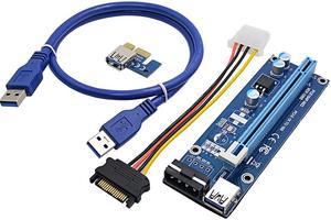 Version 8 Molex 4pin Powered PCI-E PCI Express Extender Riser Cable- VER 006S - 1X to 16X PCIE USB 3.0 Adapter Card w/ 2ft USB Extension Cable - GPU Graphic Card Crypto Currency Mining