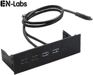 EnLabs FP525U32PL PC Case 5.25 inch front panel 2 Ports USB 3.0 USB Hub,60CM 2 x USB 3.0 Type A Female to Motherboard 20pin Splitter Cables -Black Plastic