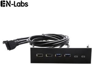 EnLabs FP525U32U22PL PC Case 5.25 inch front panel 4 Ports USB Hub,2 Ports USB 3.0 & 2 Ports USB 2.0,60CM Cable of USB Type A Female to motherboard -Black Plastic